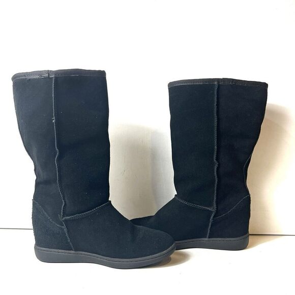 SKCH+3 Skechers Womens Sz 6 Black Suede Pull On Hidden Wedge Comfort Casual Boot - Picture 5 of 11